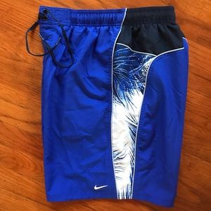 Nike 9” Volley Swim Shorts Leaf Side Print Blue XL